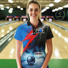 Load image into Gallery viewer, Thunder Lightning Bowling Polo 1/4-Zip Shirts For Women Custom Blue Smokes Team Bowling Jerseys NYN3453