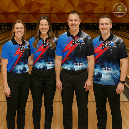 Thunder Lightning Bowling Polo 1/4-Zip Shirts For Women Custom Blue Smokes Team Bowling Jerseys NYN3453
