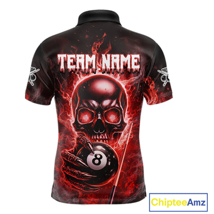 Red Flames Skull Hoding 8 Ball Pool Men Polo & 1/4-Zip Shirt Custom Billiards Ball Jerseys NYN2428