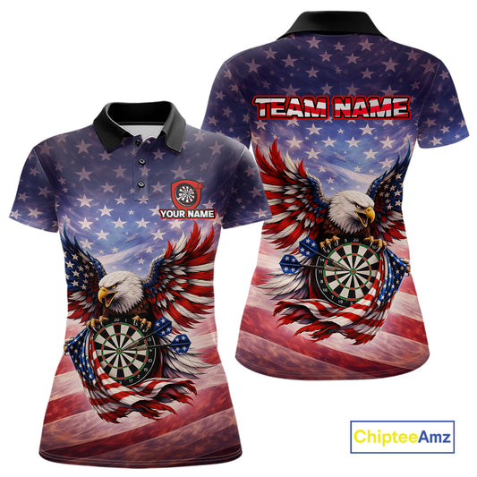 American Flag Eagle Dartboard & Arrow Women Darts Polo Shirt Custom Patriotic Dart Team Shirt NYN2659