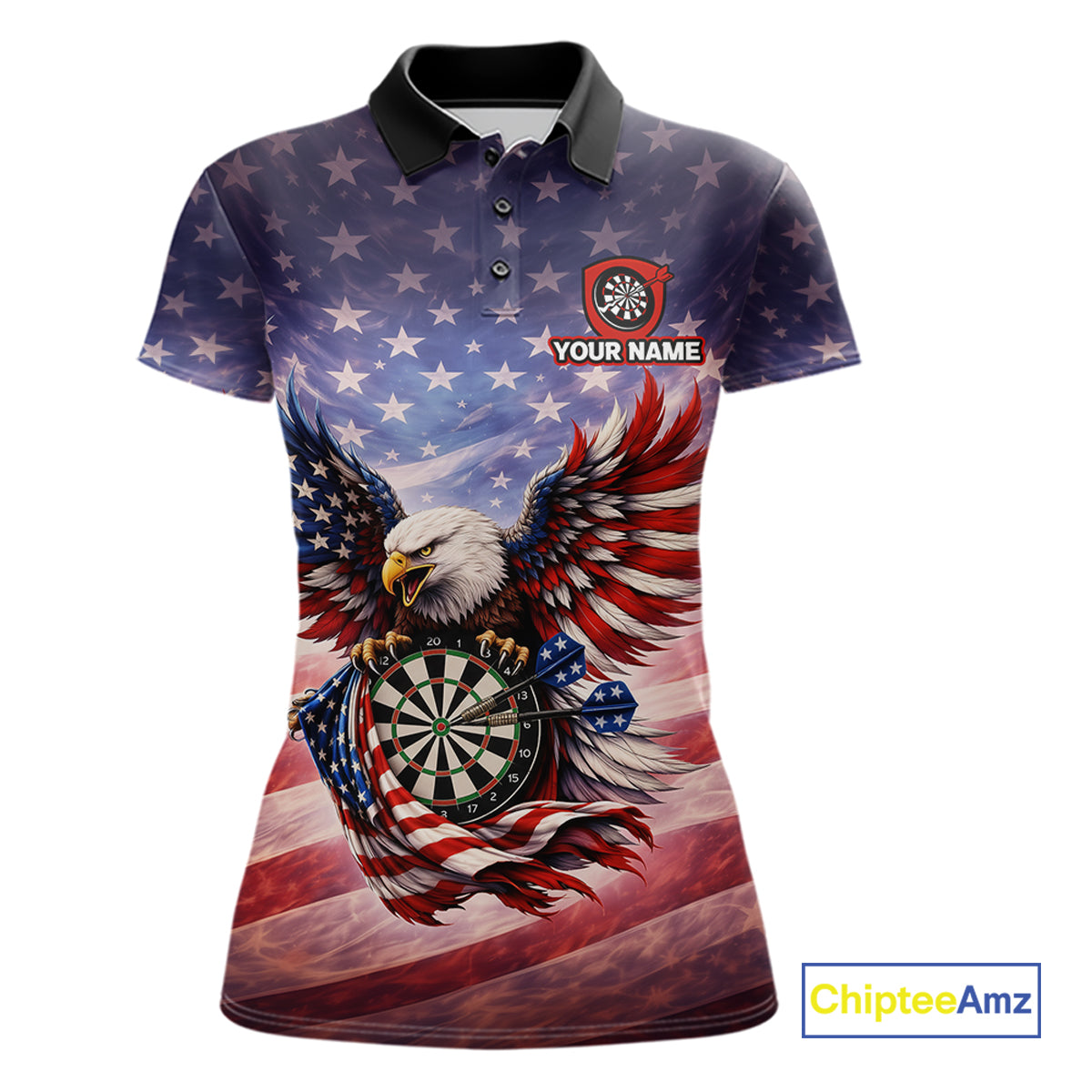 American Flag Eagle Dartboard & Arrow Women Darts Polo Shirt Custom Patriotic Dart Team Shirt NYN2659