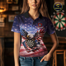 Load image into Gallery viewer, American Flag Eagle Dartboard &amp; Arrow Women Darts Polo Shirt Custom Patriotic Dart Team Shirt NYN2659