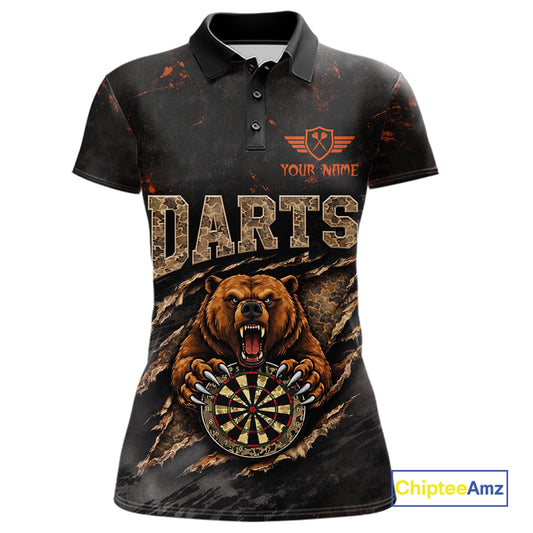 Personalized Funny Bear Grunge Camouflage Darts Polo & 1/4-Zip Shirts For Women Dart Team Jerseys NYN2814