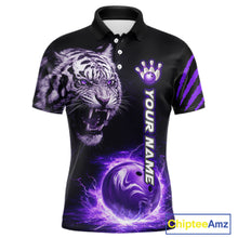 Load image into Gallery viewer, Purple Flames Tiger Custom Men Bowling Polo &amp; Quarter-Zip Shirts Flame Bowling Team Jerseys NYN3012