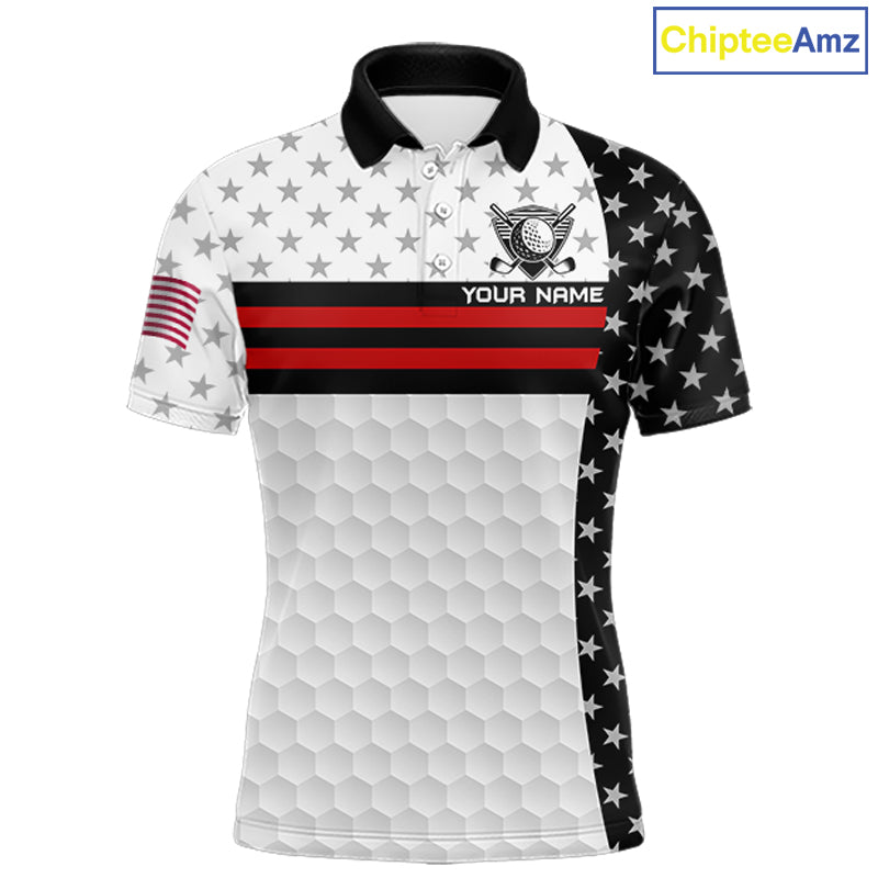 American Flag Mens Golf Polo Shirt Custom Black And Red Patriotic Golf Team Shirt Golf Tops NYN4041