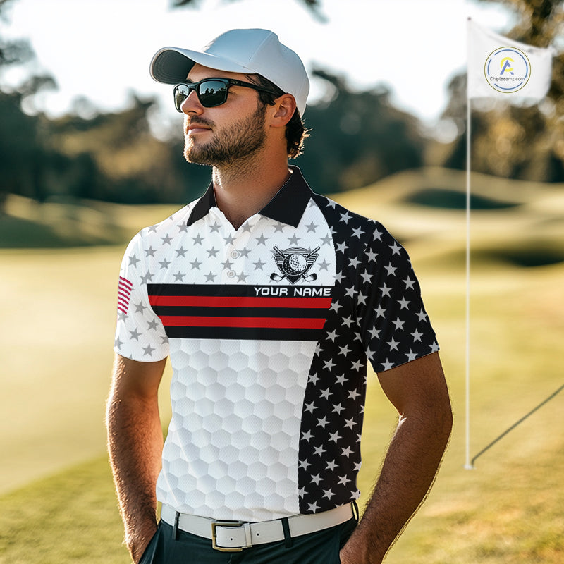 American Flag Mens Golf Polo Shirt Custom Black And Red Patriotic Golf Team Shirt Golf Tops NYN4041