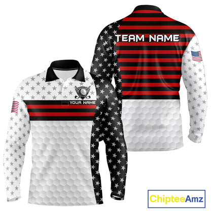 American Flag Mens Golf Polo Shirt Custom Black And Red Patriotic Golf Team Shirt Golf Tops NYN4041