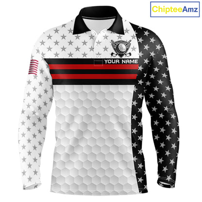 American Flag Mens Golf Polo Shirt Custom Black And Red Patriotic Golf Team Shirt Golf Tops NYN4041