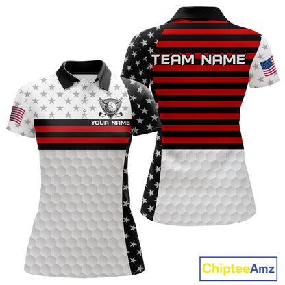 American Flag Womens Golf Polo Shirt Custom Black And Red Patriotic Golf Team Shirt Golf Tops NYN4041