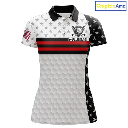 American Flag Womens Golf Polo Shirt Custom Black And Red Patriotic Golf Team Shirt Golf Tops NYN4041