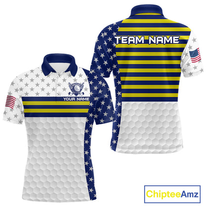 American Flag Mens Golf Polo Shirt Custom Yellow And Blue Patriotic Golf Team Shirt Golf Tops NYN4042