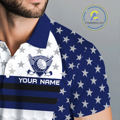 American Flag Mens Golf Polo Shirt Custom Black And Blue Patriotic Golf Team Shirt Golf Tops NYN4043