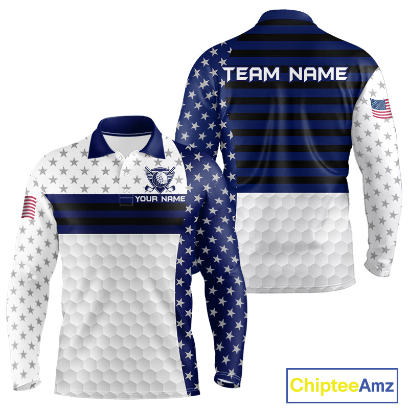 American Flag Mens Golf Polo Shirt Custom Black And Blue Patriotic Golf Team Shirt Golf Tops NYN4043