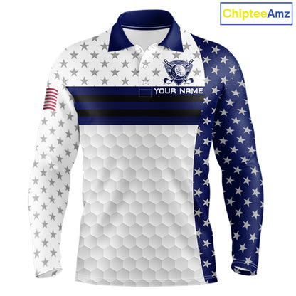 American Flag Mens Golf Polo Shirt Custom Black And Blue Patriotic Golf Team Shirt Golf Tops NYN4043