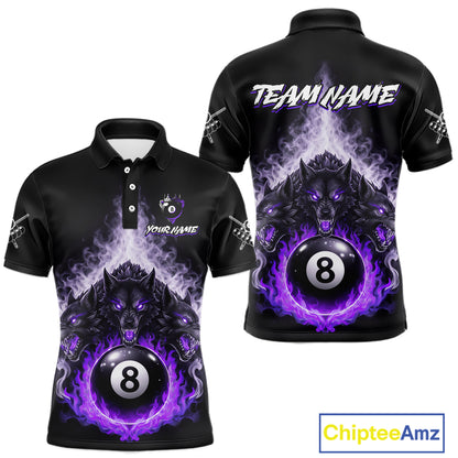 Custom Horror Wolfs Black Purple Smokes Pool 8 Ball Men's Billiard Team Shirt Billiard Attire NYN2667