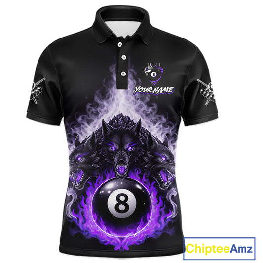 Custom Horror Wolfs Black Purple Smokes Pool 8 Ball Men's Billiard Team Shirt Billiard Attire NYN2667