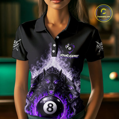 Custom Horror Wolfs Black Purple Smokes Pool 8 Ball Women's Billiard Team Shirt Billiard Attire NYN2667
