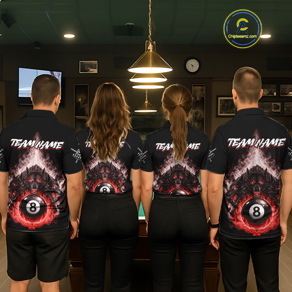 Custom Horror Wolfs Black Red Smokes Pool 8 Ball Men's Billiard Team Shirt Billiard Attire NYN2668