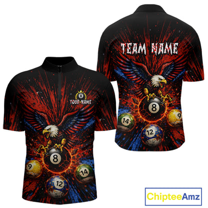 Custom Grunge Paint Blue & Red Eagle Pool 8 Ball Men's Billiard Team Shirt Billiard Attire NYN2670