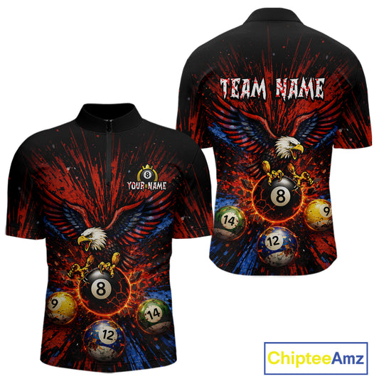 Custom Grunge Paint Blue & Red Eagle Pool 8 Ball Men's Billiard Team Shirt Billiard Attire NYN2670