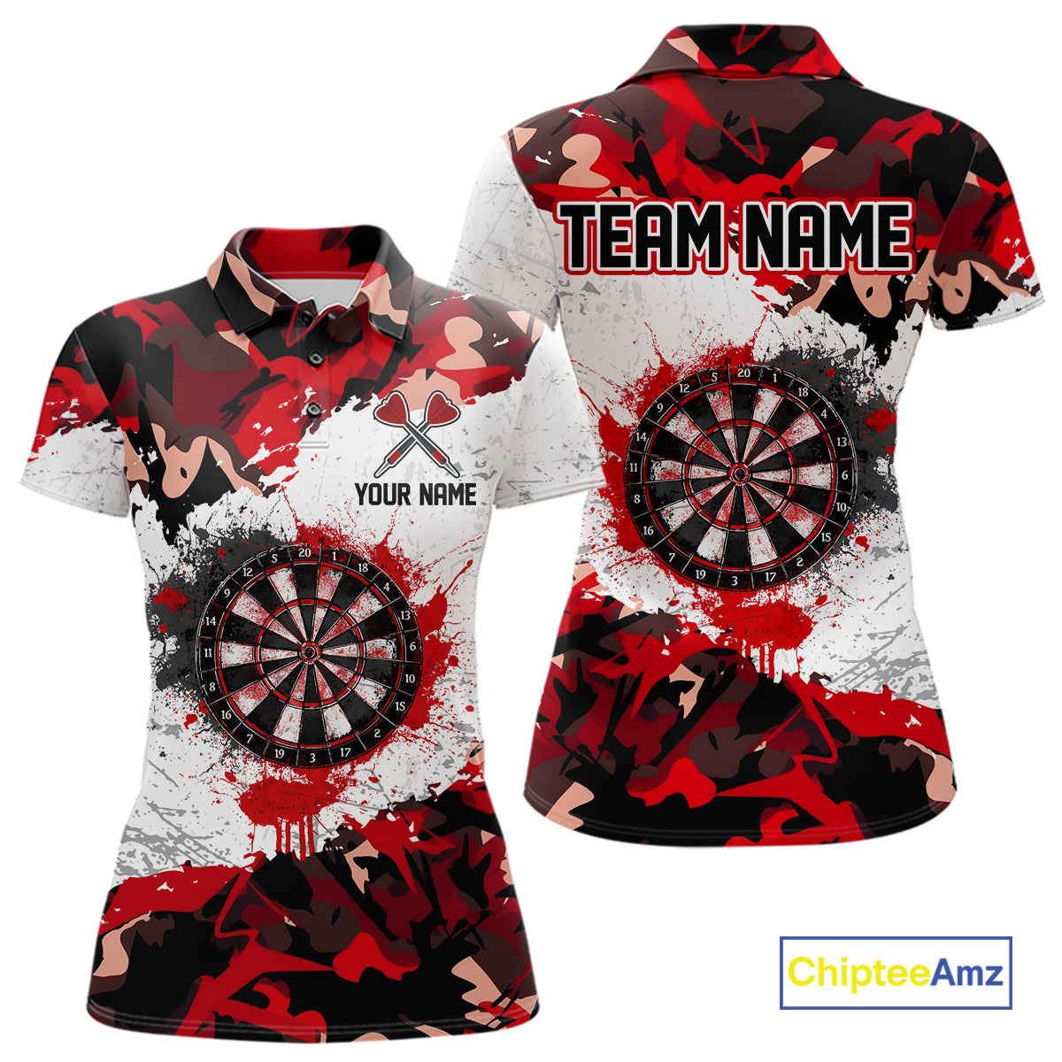 Personalized Red And White Splatter Dartboard Camouflage Darts Shirts For Women Dart Team Jerseys NYN2823
