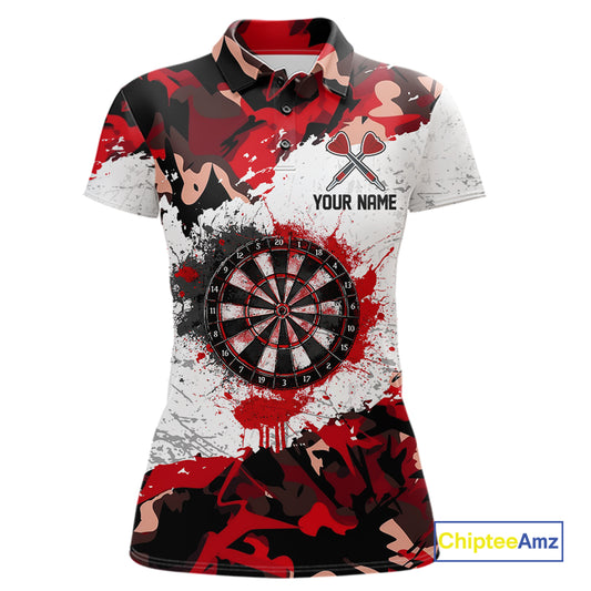 Personalized Red And White Splatter Dartboard Camouflage Darts Shirts For Women Dart Team Jerseys NYN2823