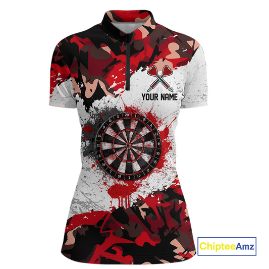 Personalized Red And White Splatter Dartboard Camouflage Darts Shirts For Women Dart Team Jerseys NYN2823