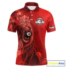 Load image into Gallery viewer, Personalized Red Grunge Smoke Crown Lion 8 Ball Pool Billiard Shirts For Men Billiard Attire Gifts NYN2826