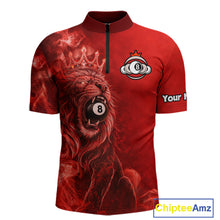 Load image into Gallery viewer, Personalized Red Grunge Smoke Crown Lion 8 Ball Pool Billiard Shirts For Men Billiard Attire Gifts NYN2826