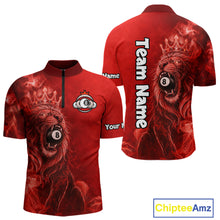 Load image into Gallery viewer, Personalized Red Grunge Smoke Crown Lion 8 Ball Pool Billiard Shirts For Men Billiard Attire Gifts NYN2826
