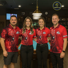 Load image into Gallery viewer, Personalized Red Grunge Smoke Crown Lion 8 Ball Pool Billiard Shirts For Men Billiard Attire Gifts NYN2826
