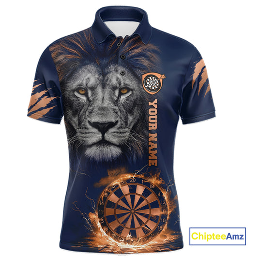 Custom Fire Flame Orange Dartboard  Funny Lion Men Dart Jerseys Outfits Dart Polo & 1/4-Zip Shirt NYN3033