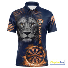 Load image into Gallery viewer, Custom Fire Flame Orange Dartboard  Funny Lion Men Dart Jerseys Outfits Dart Polo &amp; 1/4-Zip Shirt NYN3033