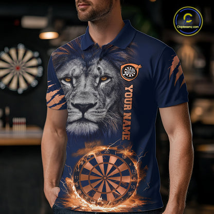 Custom Fire Flame Orange Dartboard  Funny Lion Men Dart Jerseys Outfits Dart Polo & 1/4-Zip Shirt NYN3033