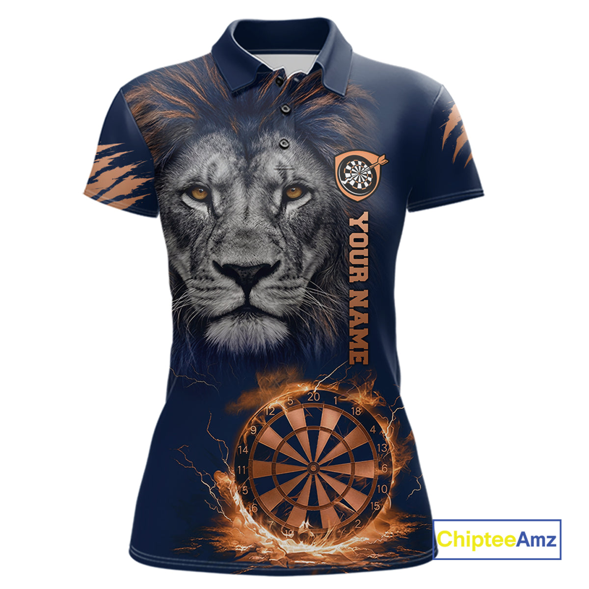 Custom Fire Flame Orange Dartboard  Funny Lion Women Dart Jerseys Outfits Dart Polo & 1/4-Zip Shirt NYN3033