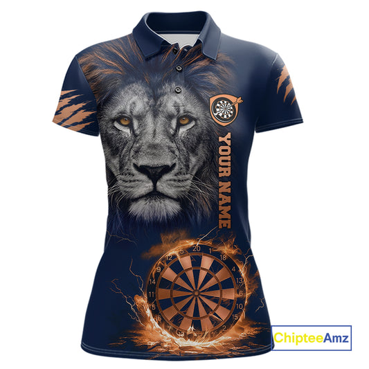Custom Fire Flame Orange Dartboard  Funny Lion Women Dart Jerseys Outfits Dart Polo & 1/4-Zip Shirt NYN3033