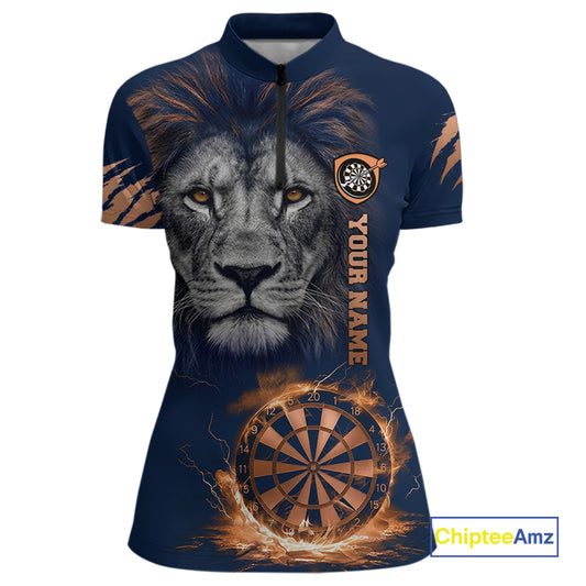 Custom Fire Flame Orange Dartboard  Funny Lion Women Dart Jerseys Outfits Dart Polo & 1/4-Zip Shirt NYN3033