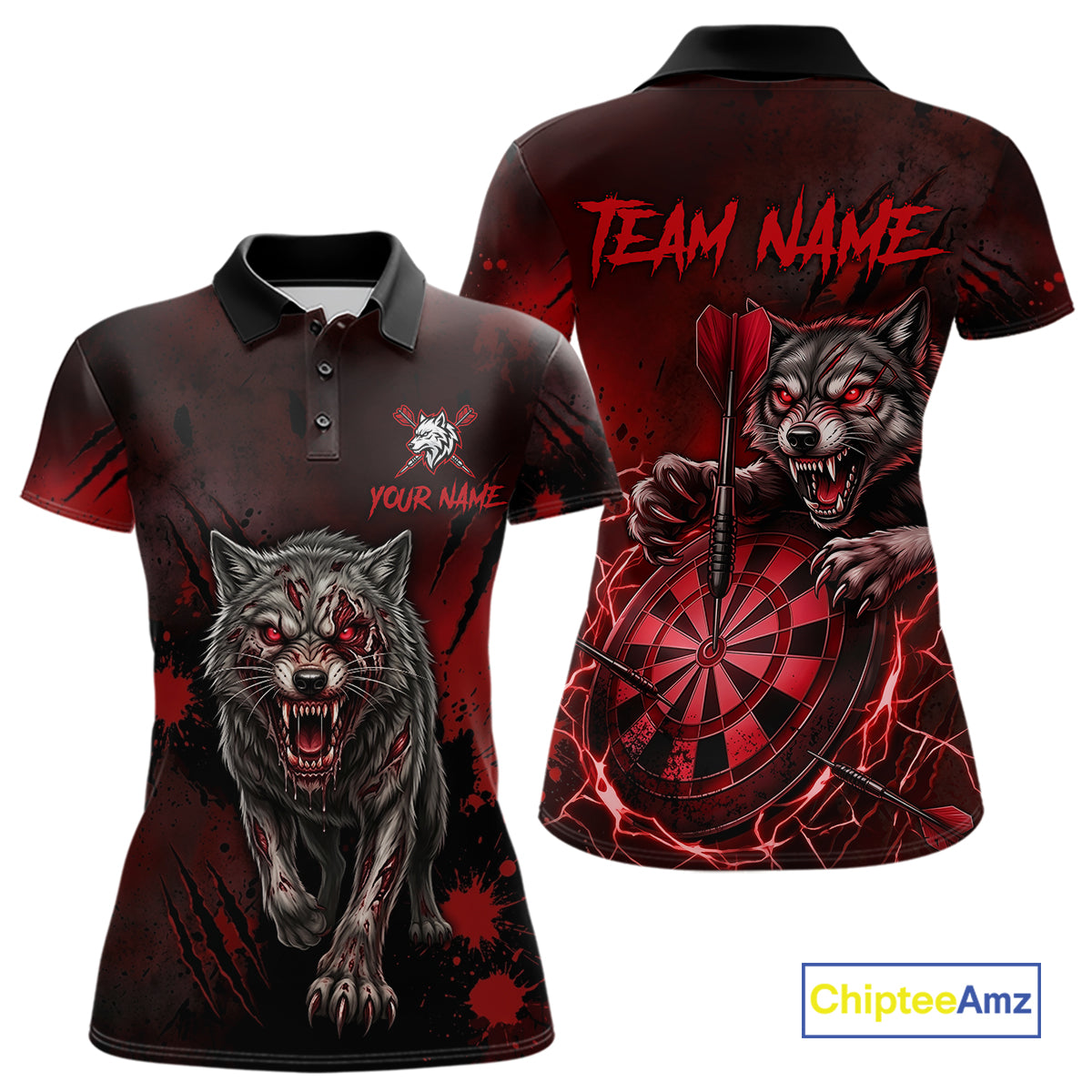Black And Red Claws Wolfs Darts Shirt For Women Custom Thunder Lightning Team Darts Jersey NYN3039