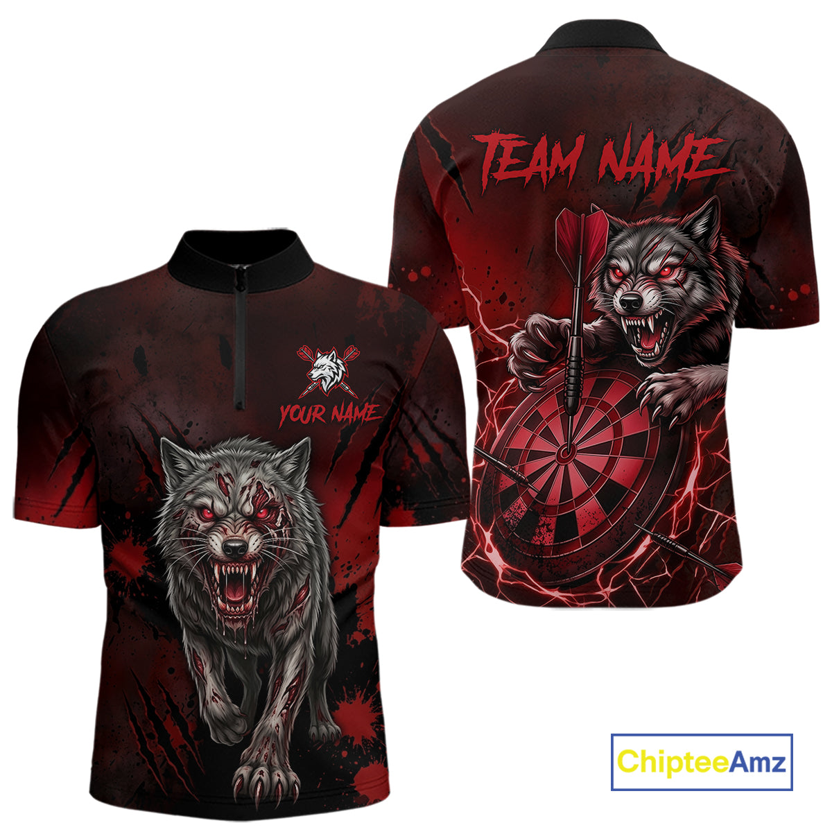 Black And Red Claws Wolfs Darts Shirt For Men Custom Thunder Lightning Team Darts Jersey NYN3039