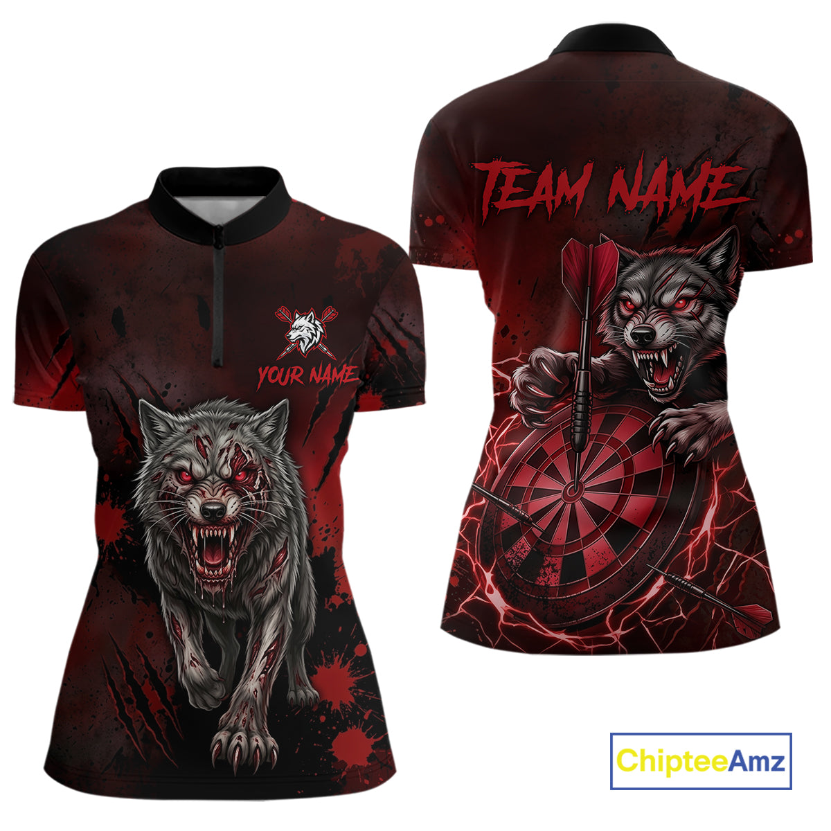 Black And Red Claws Wolfs Darts Shirt For Women Custom Thunder Lightning Team Darts Jersey NYN3039
