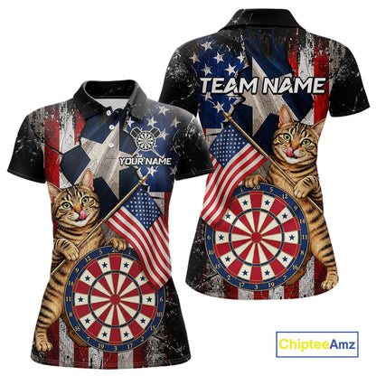 Funny Cat Patriotic Dartboard Darts Jersey For Women Custom Grunge Texas - US Flag Darts Team Shirts NYN3205