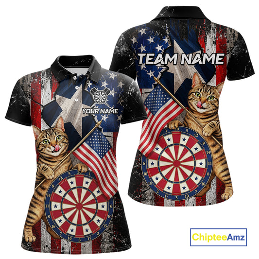 Funny Cat Patriotic Dartboard Darts Jersey For Women Custom Grunge Texas - US Flag Darts Team Shirts NYN3205