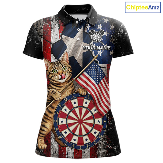 Funny Cat Patriotic Dartboard Darts Jersey For Women Custom Grunge Texas - US Flag Darts Team Shirts NYN3205