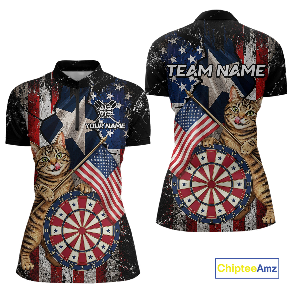 Funny Cat Patriotic Dartboard Darts Jersey For Women Custom Grunge Texas - US Flag Darts Team Shirts NYN3205