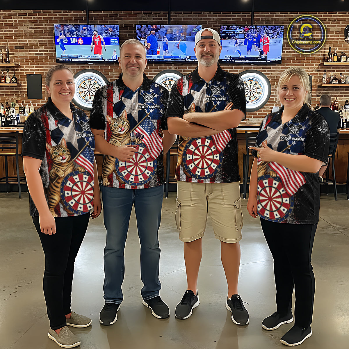 Funny Cat Patriotic Dartboard Darts Jersey For Women Custom Grunge Texas - US Flag Darts Team Shirts NYN3205