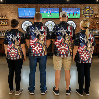 Funny Cat Patriotic Dartboard Darts Jersey For Women Custom Grunge Texas - US Flag Darts Team Shirts NYN3205
