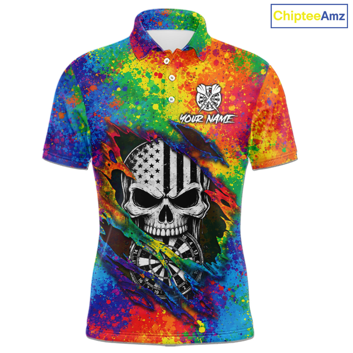 Colorful Splatter Torn Dart Shirt Custom US Flag Skull Darts Team Outfits For Men, Darts Gifts NYN4072