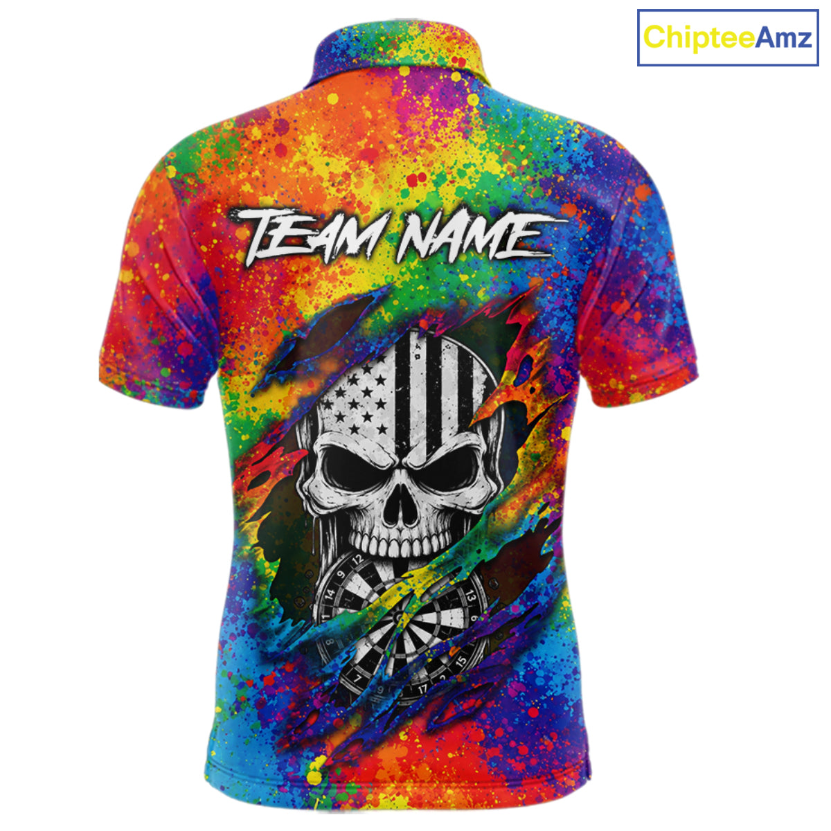 Colorful Splatter Torn Dart Shirt Custom US Flag Skull Darts Team Outfits For Men, Darts Gifts NYN4072