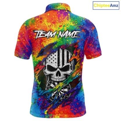 Colorful Splatter Torn Dart Shirt Custom US Flag Skull Darts Team Outfits For Men, Darts Gifts NYN4072