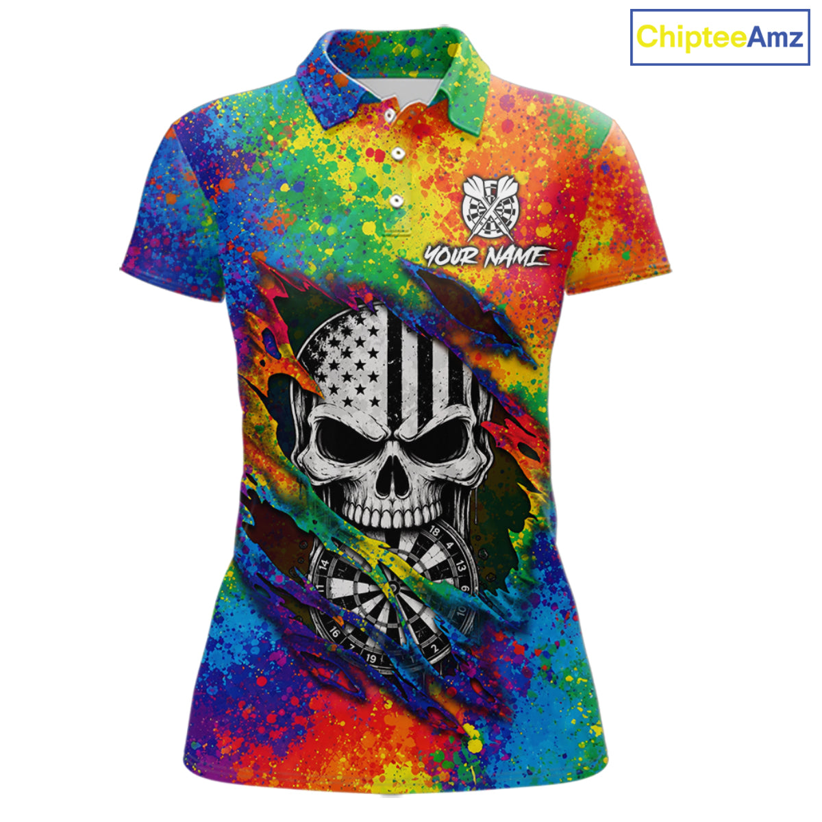 Colorful Splatter Torn Dart Shirt Custom US Flag Skull Darts Team Outfits For Women, Darts Gifts NYN4072